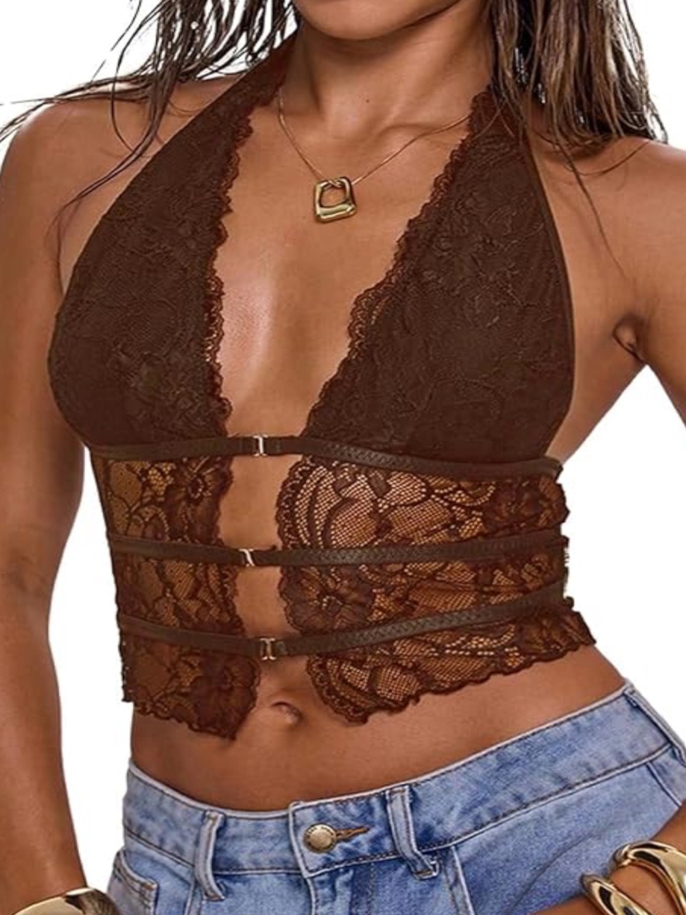 Amazon Lace Brown Halter Top